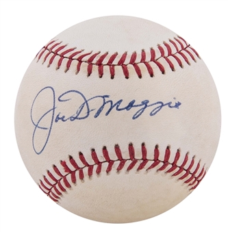 Joe DiMaggio Single Signed OAL Brown Baseball (Beckett)